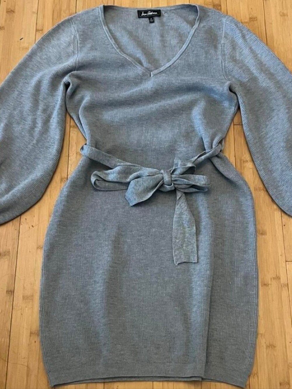 Sam Edelman BALLOON SLEEVE V-NECK KNIT SWEATER DRESS/Grey w/Matching Belt Sz Med